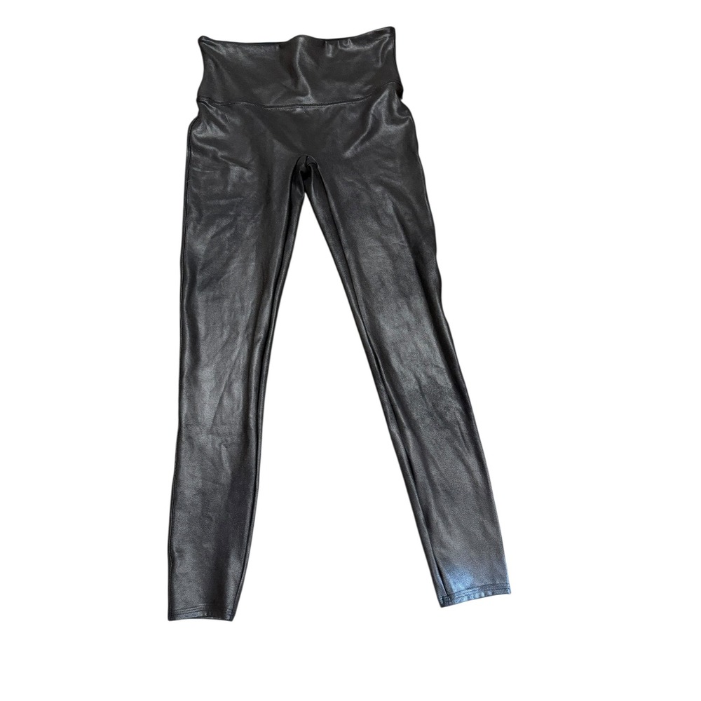 Spanx‎ Size Large Faux Leather Leggings Black High Waisted Shaping Pants
